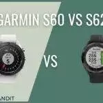 Image of the Garmin S60 and S62 golf watches side-by-side. Both GPS enabled devices offer an array of features to help golfers track their game, including course mapping and tracking, hazard warnings, and activity tracking.